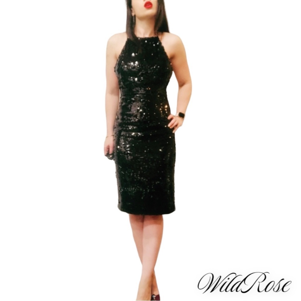Jason Wu Black sequined georgette midi dress SZ 6 - Picture 2 of 15